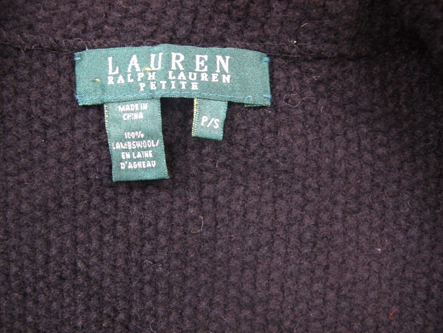 Ralph Lauren Womens Sweater Cardigan 100% Lambs Wool Long Sleeves Black SZ Small