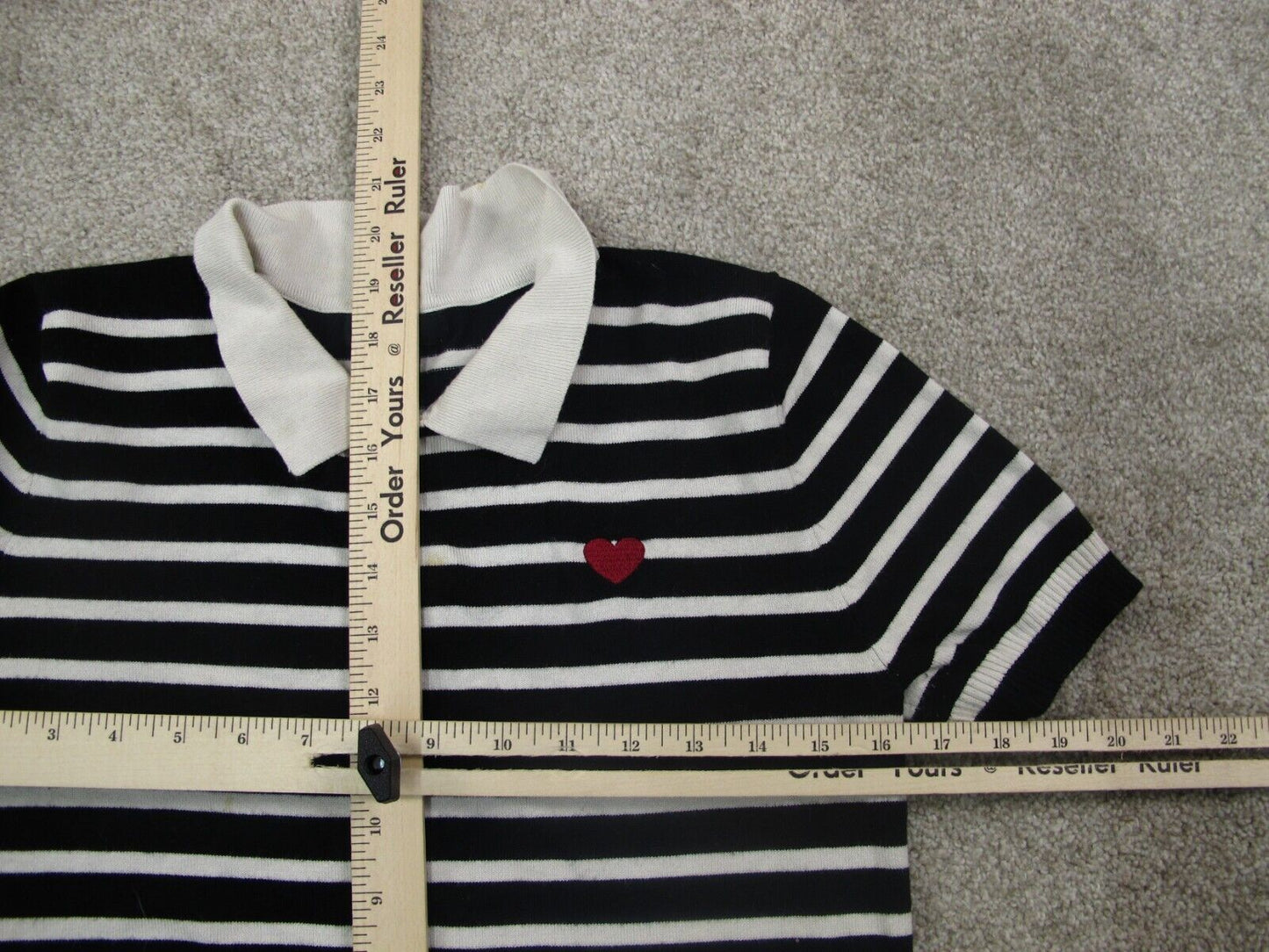 Forever 21 Womens Knitted Polo Sweater Cap Sleeves Striped Black White Size L
