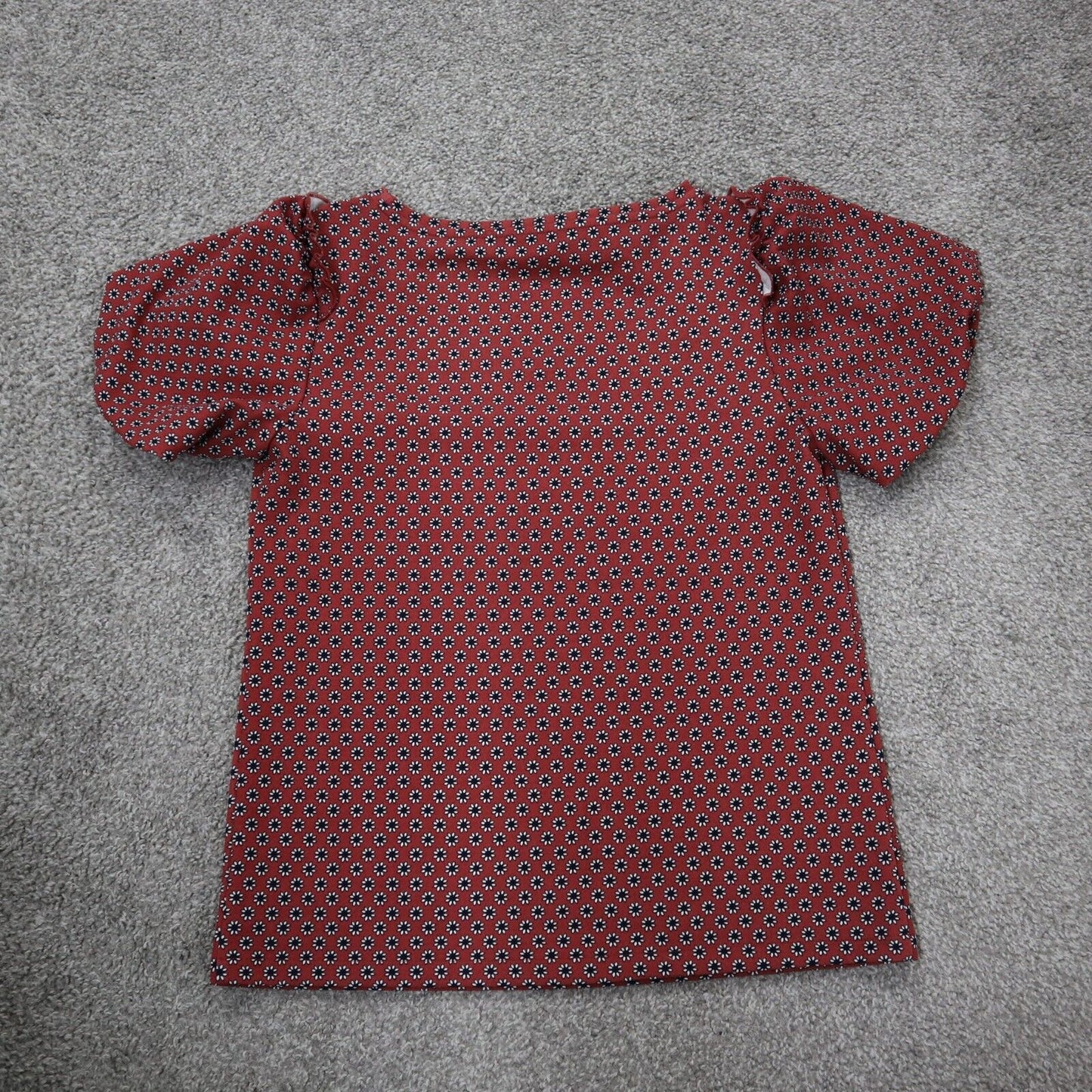 Ann Taylor Women Blouse Top Boot Neck Short Sleeve Floral Red Size X Small