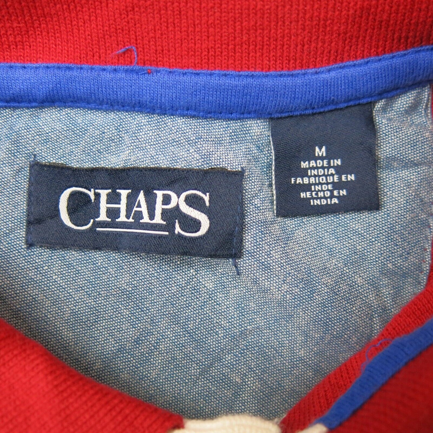Chaps Mens Polo Shirt Short Sleeves Striped 100% Cotton Red Blue Size Medium