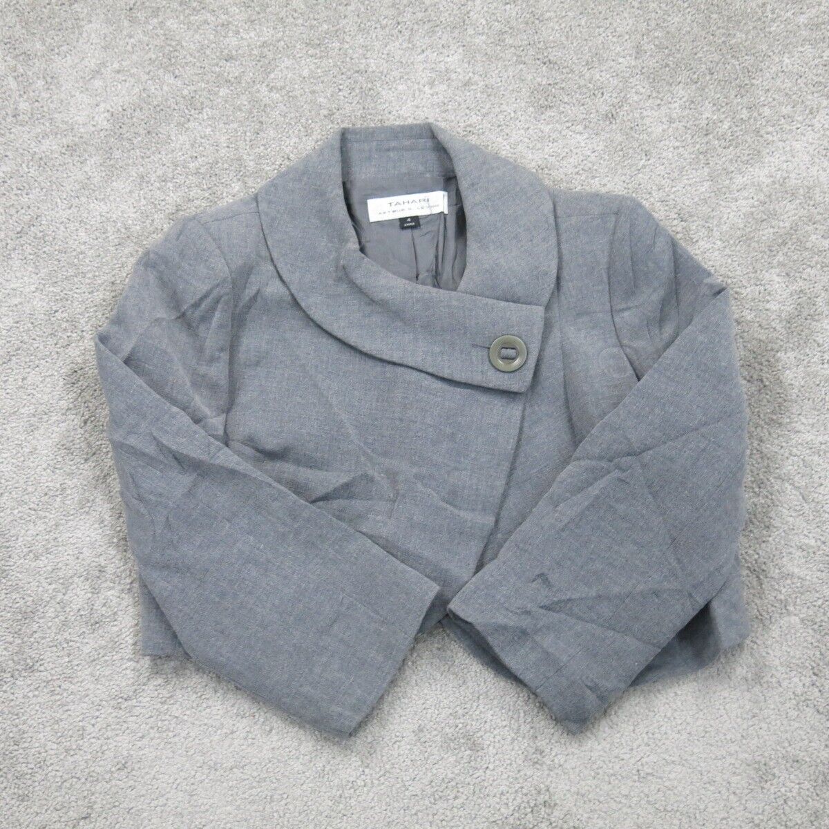 Tahari Womens Cropped Blazer Coat Single Breasted 3/4 Sleeve Gray Size 4