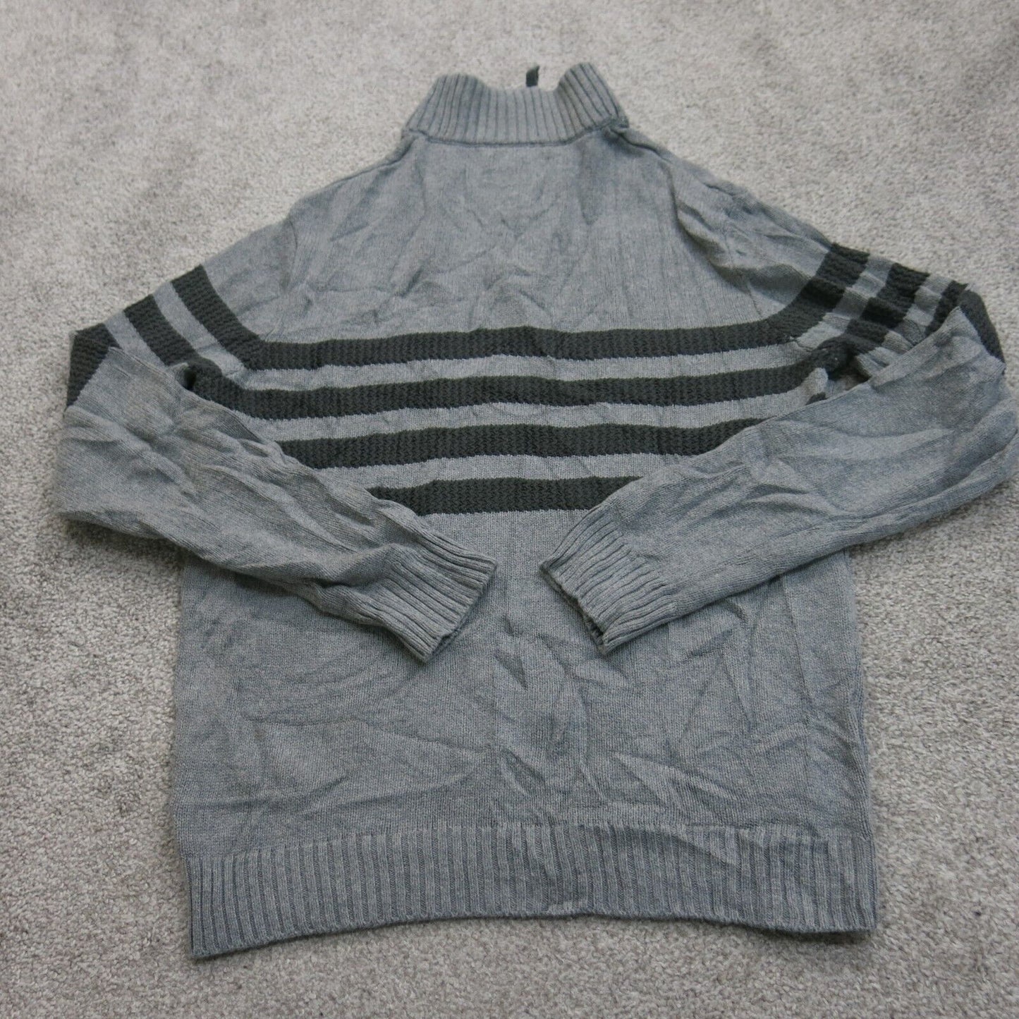 Tahari Womens Pullover Sweater 1/4 Zip Up Mock Neck Striped Gray Size Medium