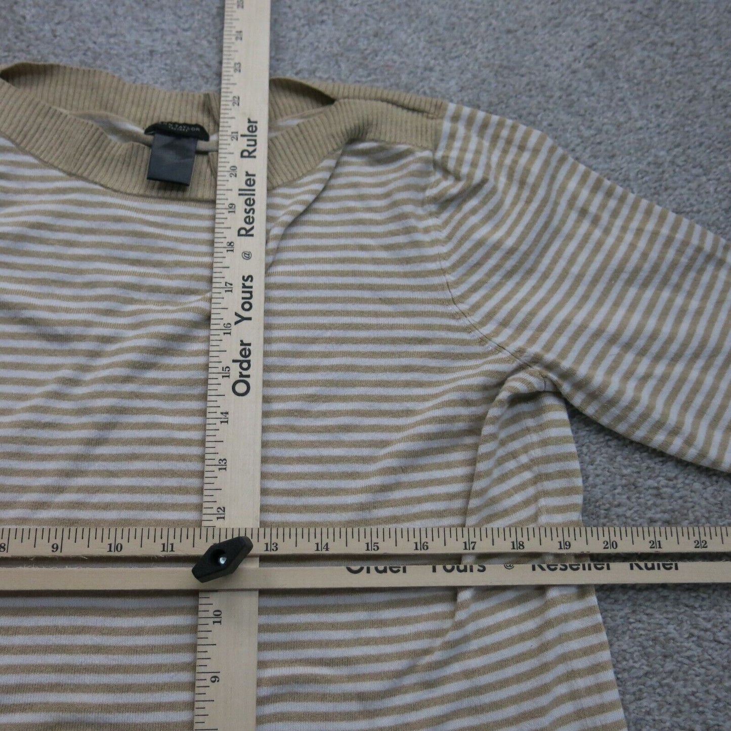 Ann Taylor Womens Striped Pullover Sweater Long Sleeve Boat Neck White Brown XL