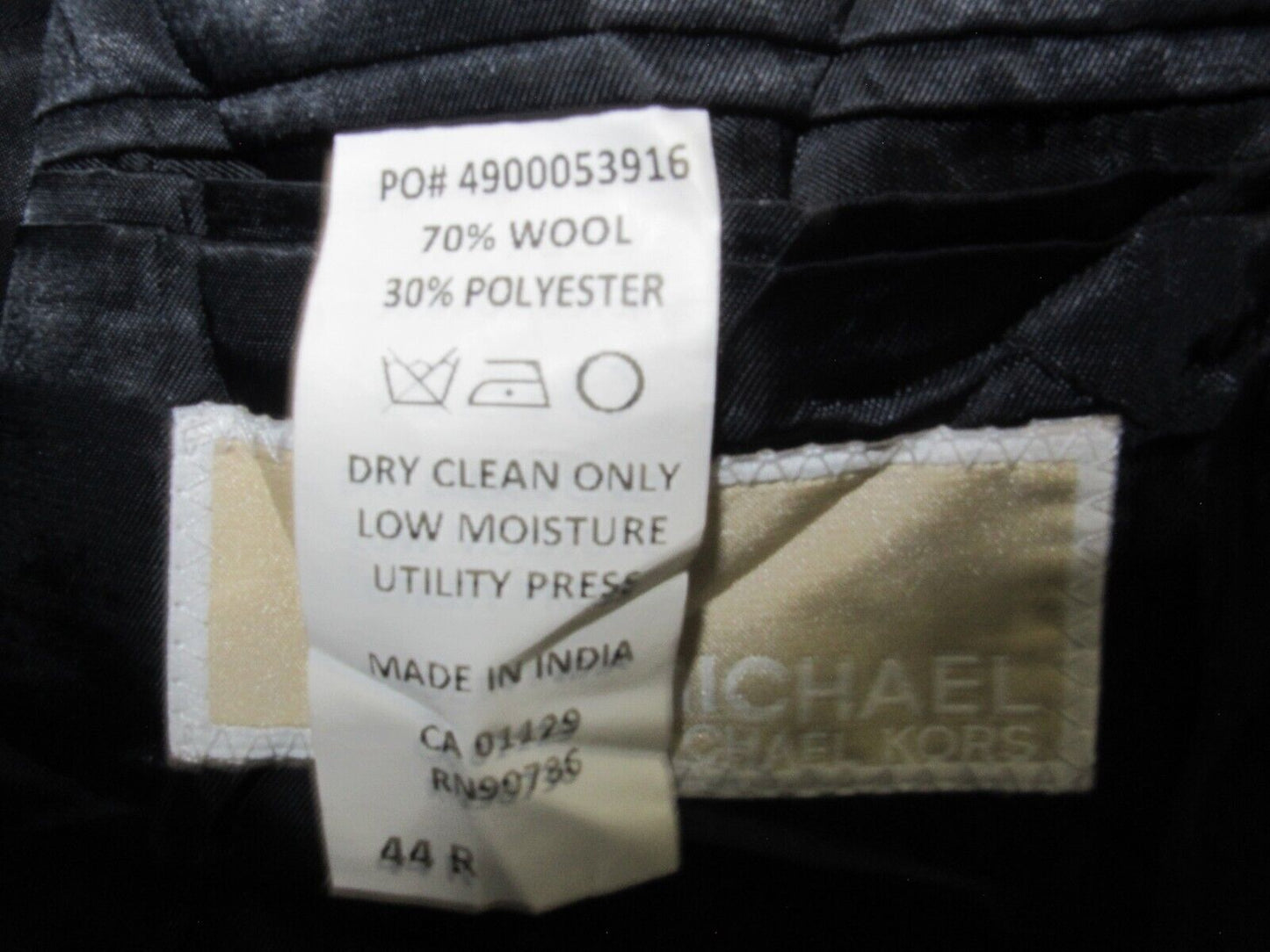 Michael Kors Mens Blazer Coat Single Breasted Long Sleeve Pockets Black Size 44R