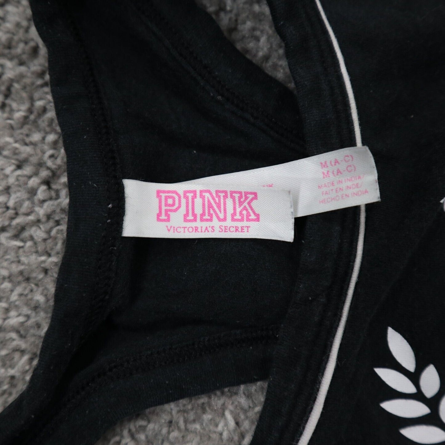 Pink Victoria Secret Women Activewear Sports Bra 100% Cotton Black Size Medium