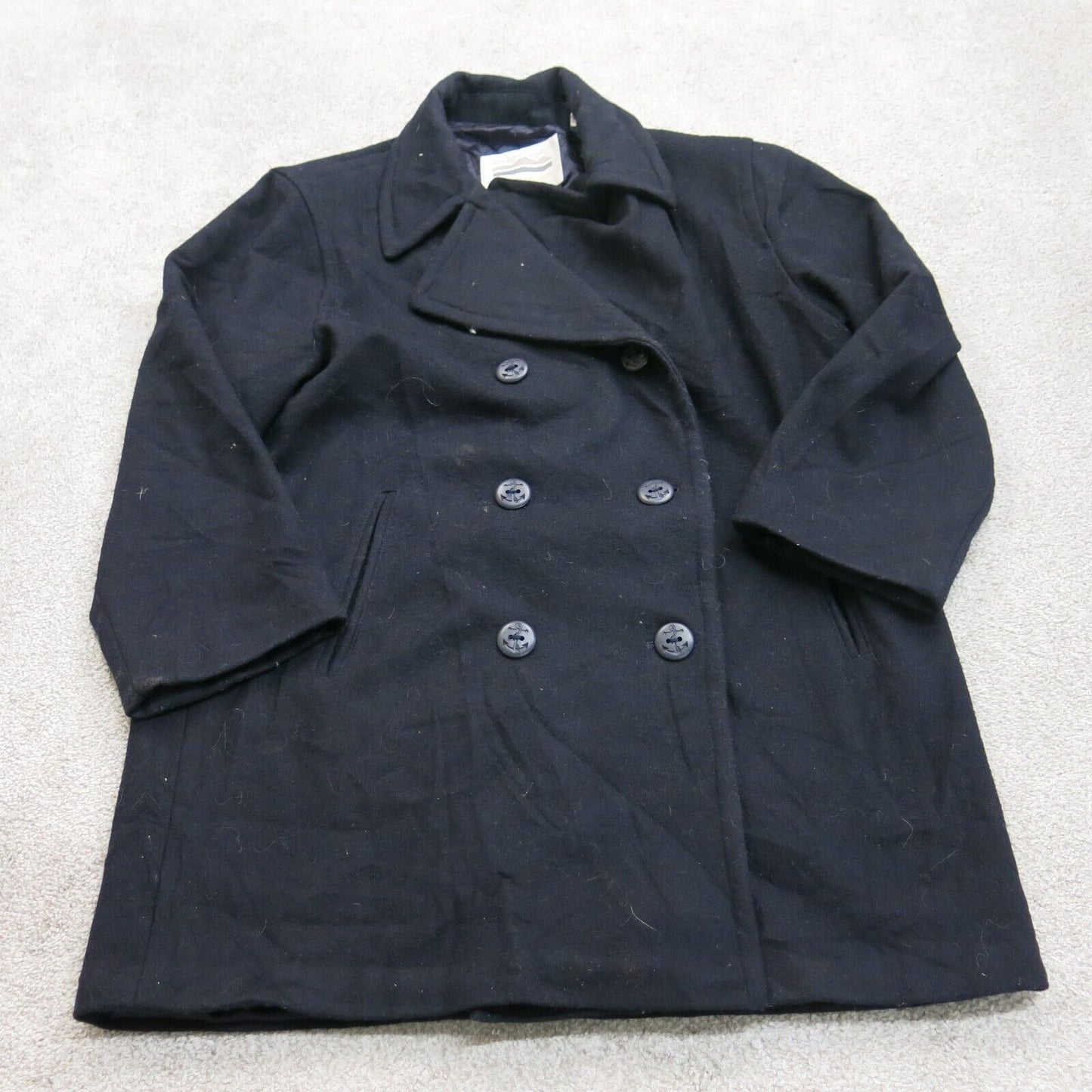 London Fog Mens Peacoat Double Breasted Pockets Solid Black Size Large