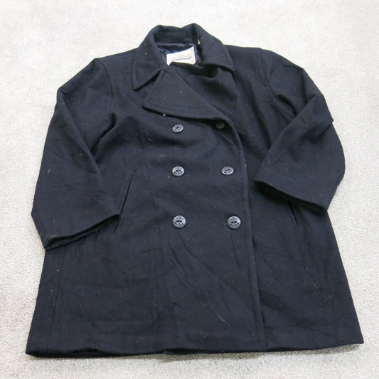 London Fog Mens Peacoat Double Breasted Pockets Solid Black Size Large