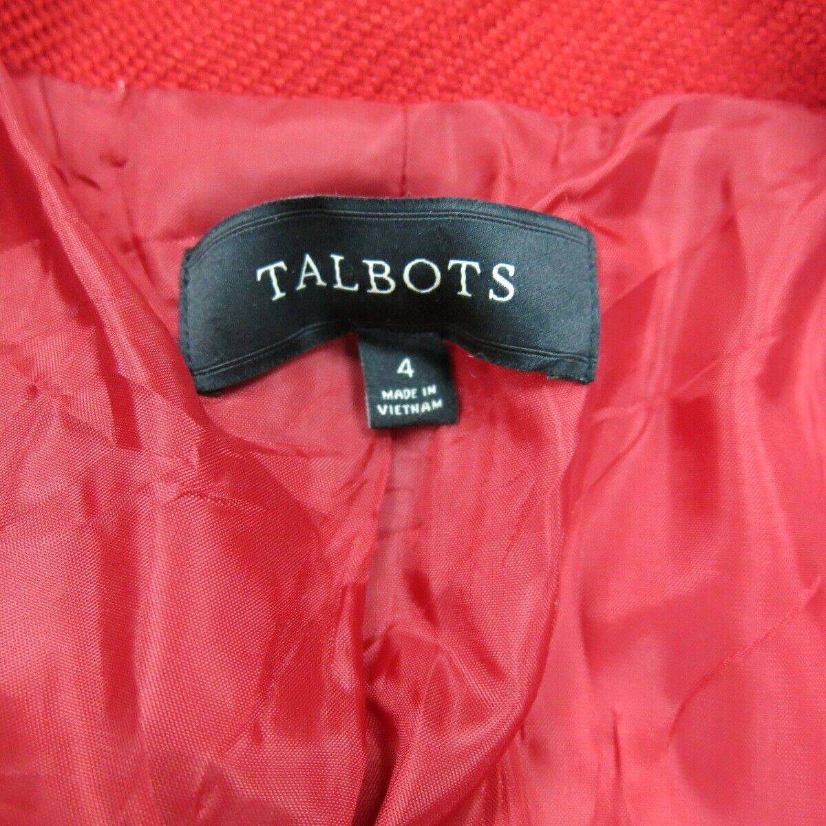 Talbots Womens Pea Coat Jacket Long Sleeves Pockets Solid Red Size 4