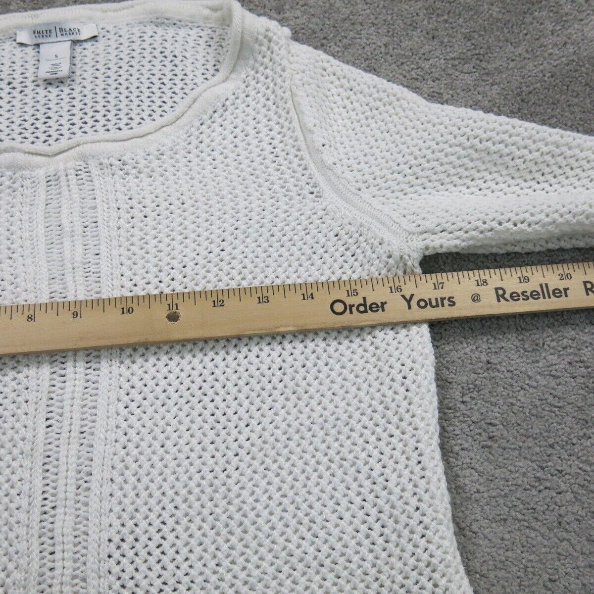 White House Black Market Womens Pullover Sweater 3/4 Sleeves Round Neck White S