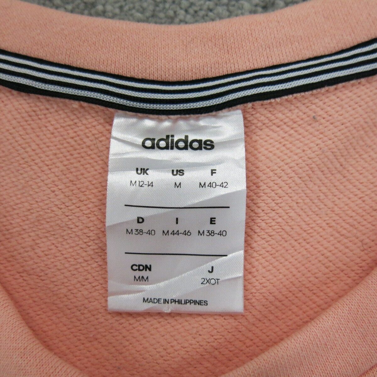 Adidas Womens 3 Stripe Sweatshirt Top Crew Neck Long Sleeve Logo Peach SZ Medium