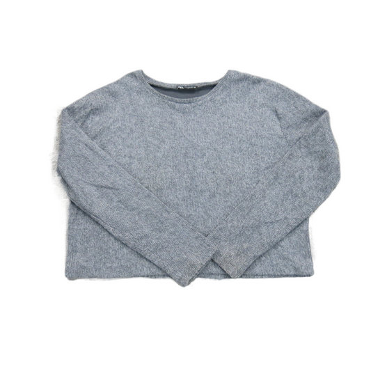 Zara Womens Pullover Knitted Sweater Crew Neck Long Sleeves Gray Black SZ XL