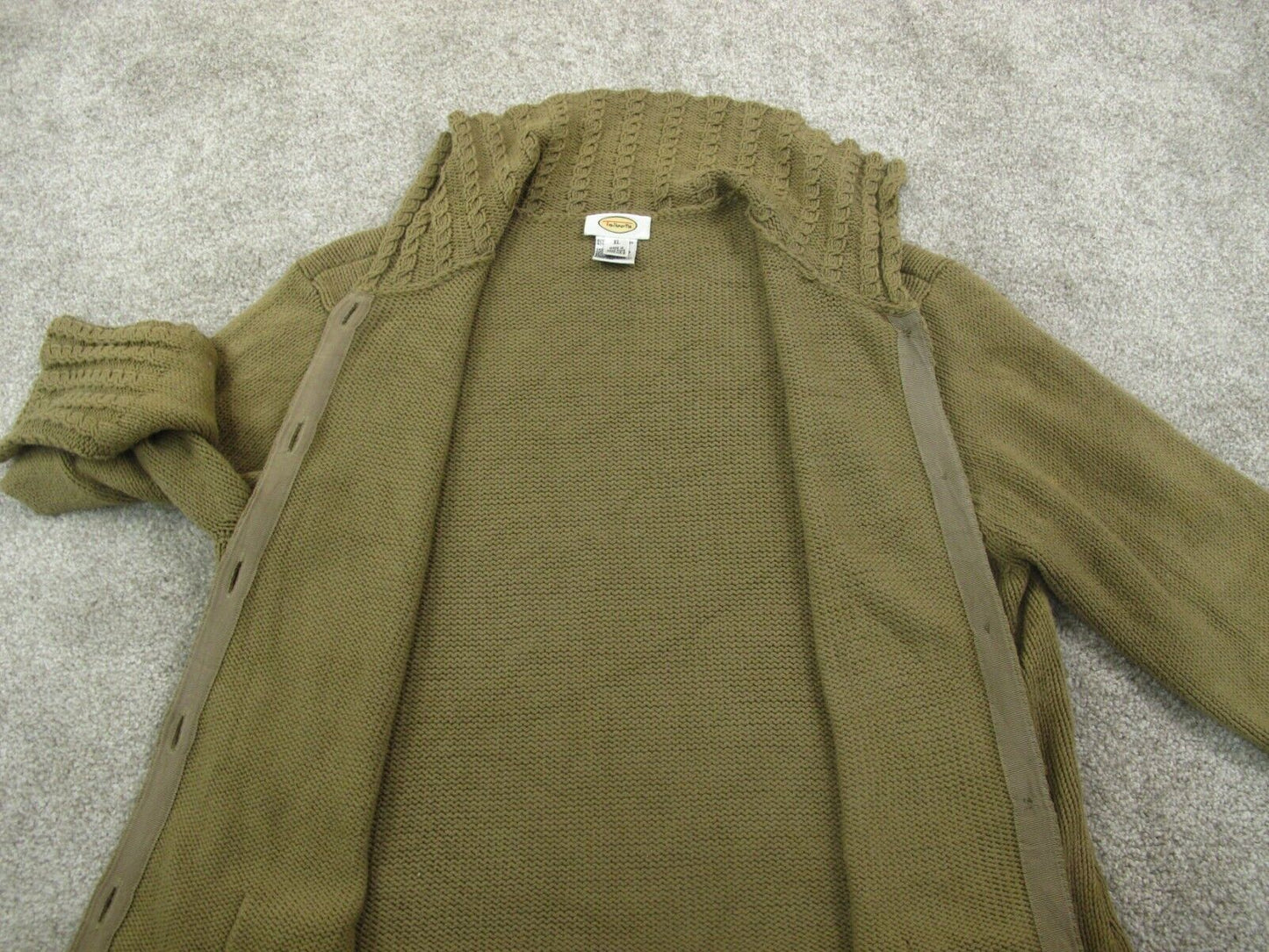 Talbots Women Cardigan Sweater Knitted Long Sleeves Pockets Olive Green Size XL