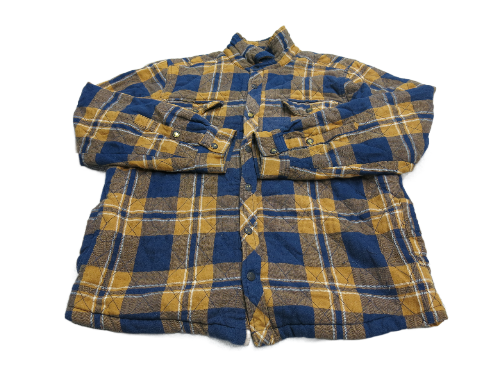 George Men Windbreaker Jacket Coat Front Button Long Sleeves Blue Brown Size L