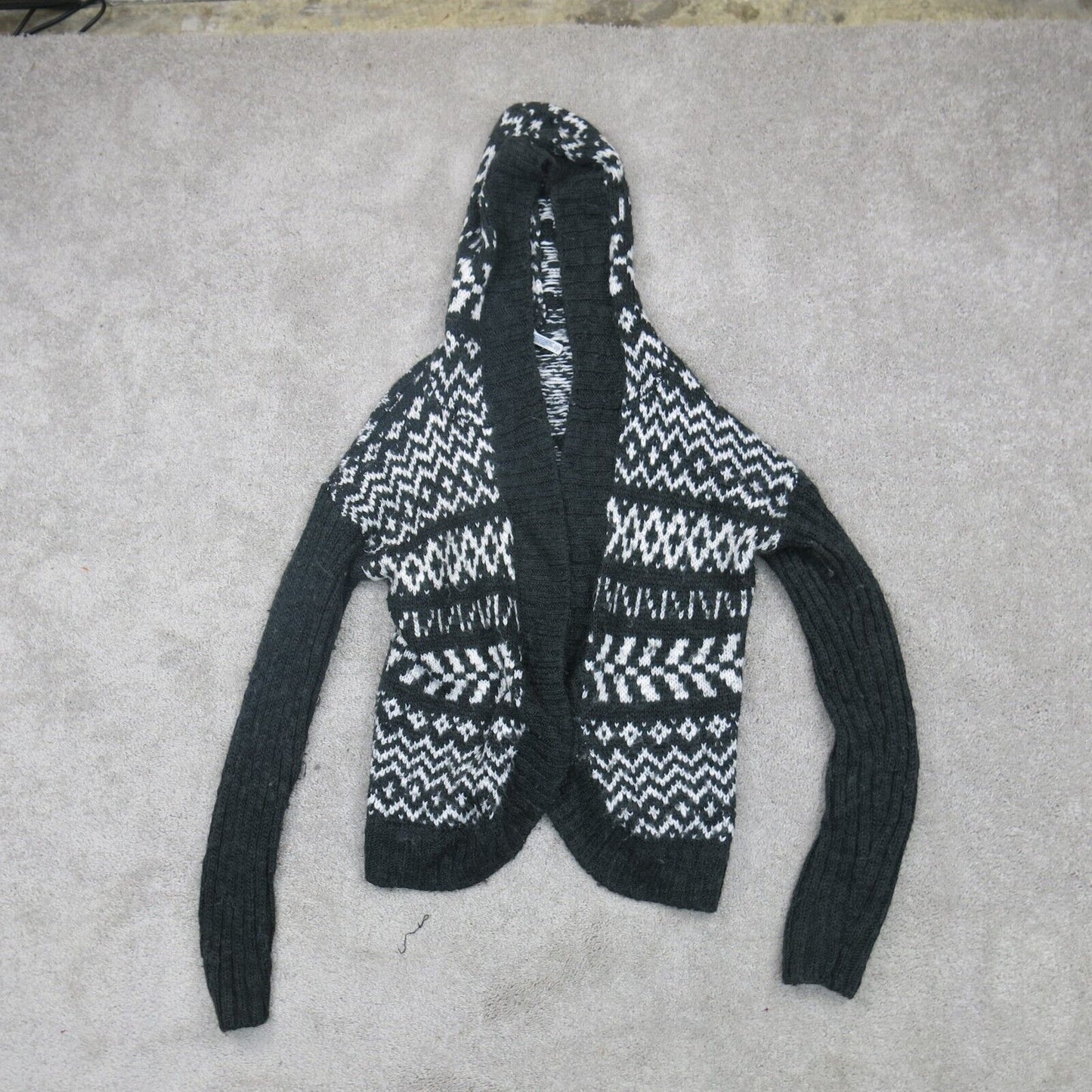 Aeropostale Womens Cardigan Sweater Hooded Long Sleeve Black White Size X Large