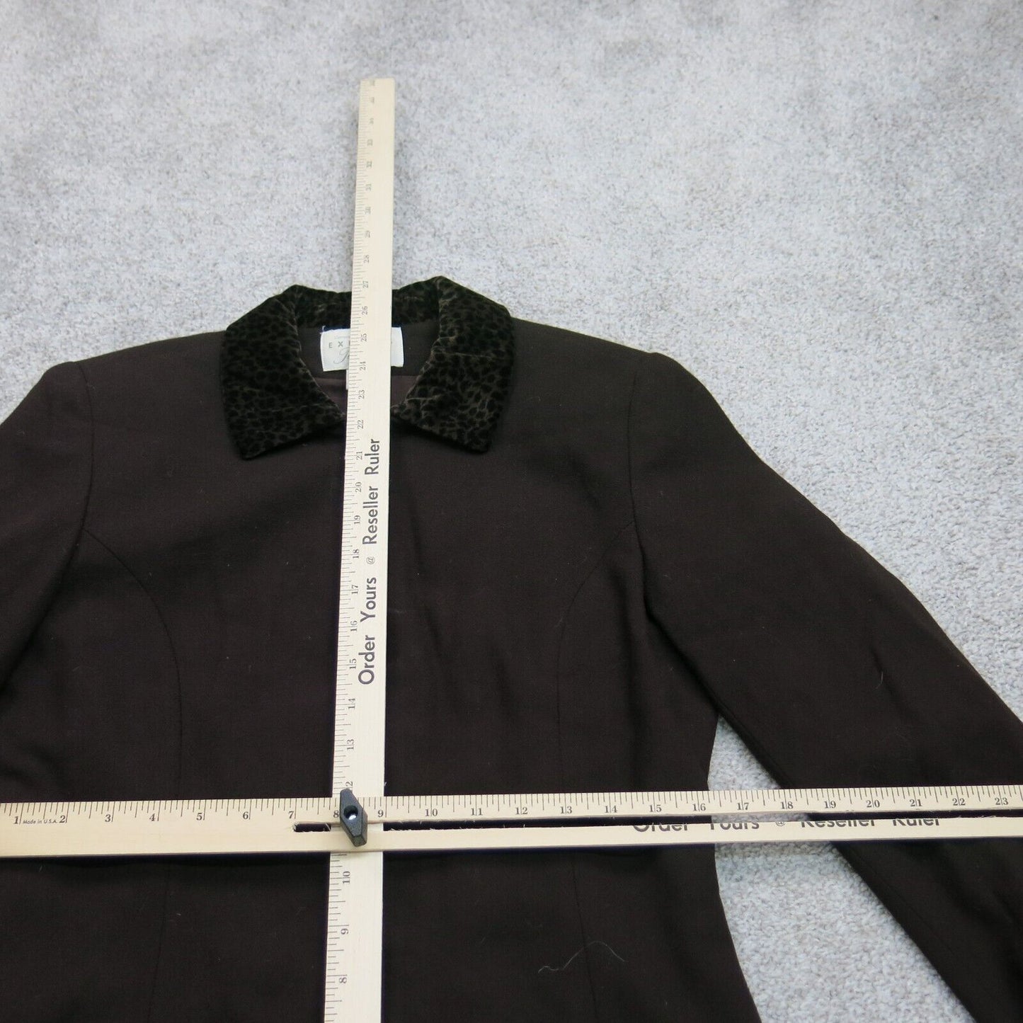 Express Womens Full Zip Jacket Long Sleeves Leopard Collar Dark Brown Size 5/6