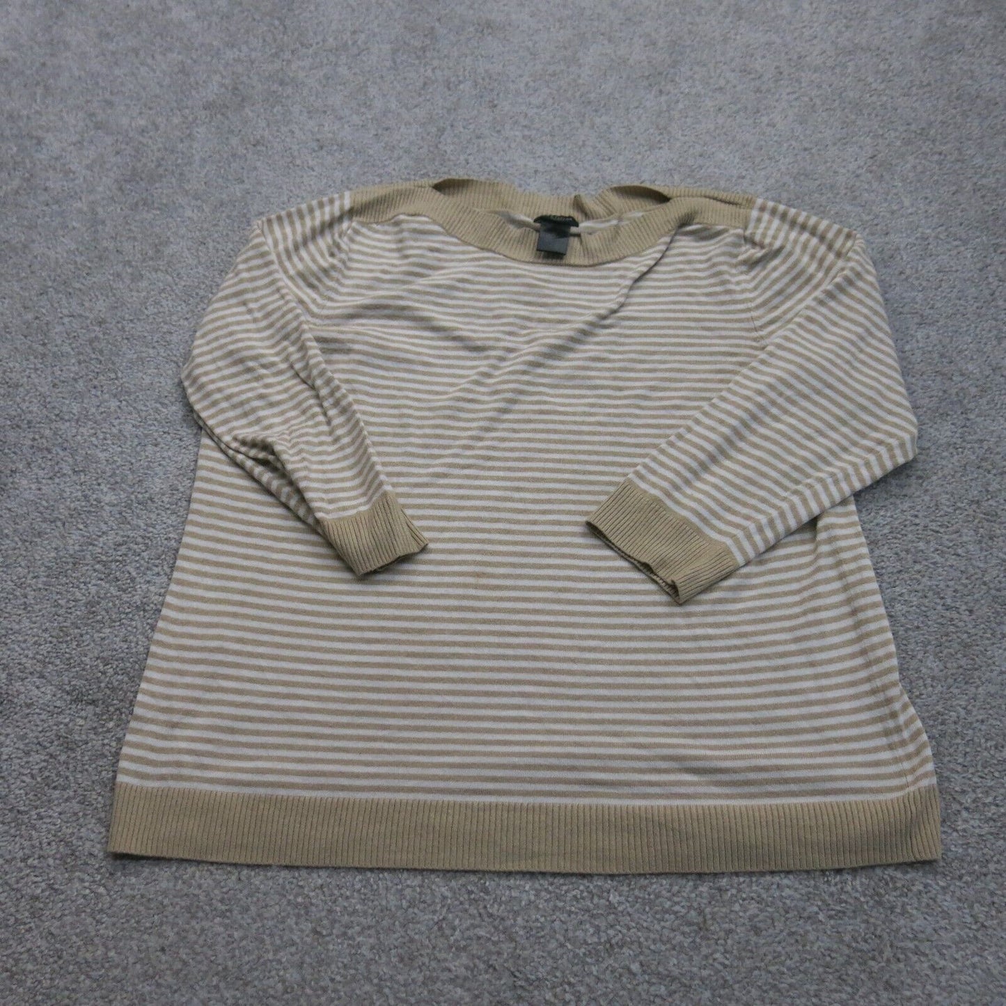 Ann Taylor Womens Striped Pullover Sweater Long Sleeve Boat Neck White Brown XL