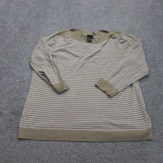 Ann Taylor Womens Striped Pullover Sweater Long Sleeve Boat Neck White Brown XL