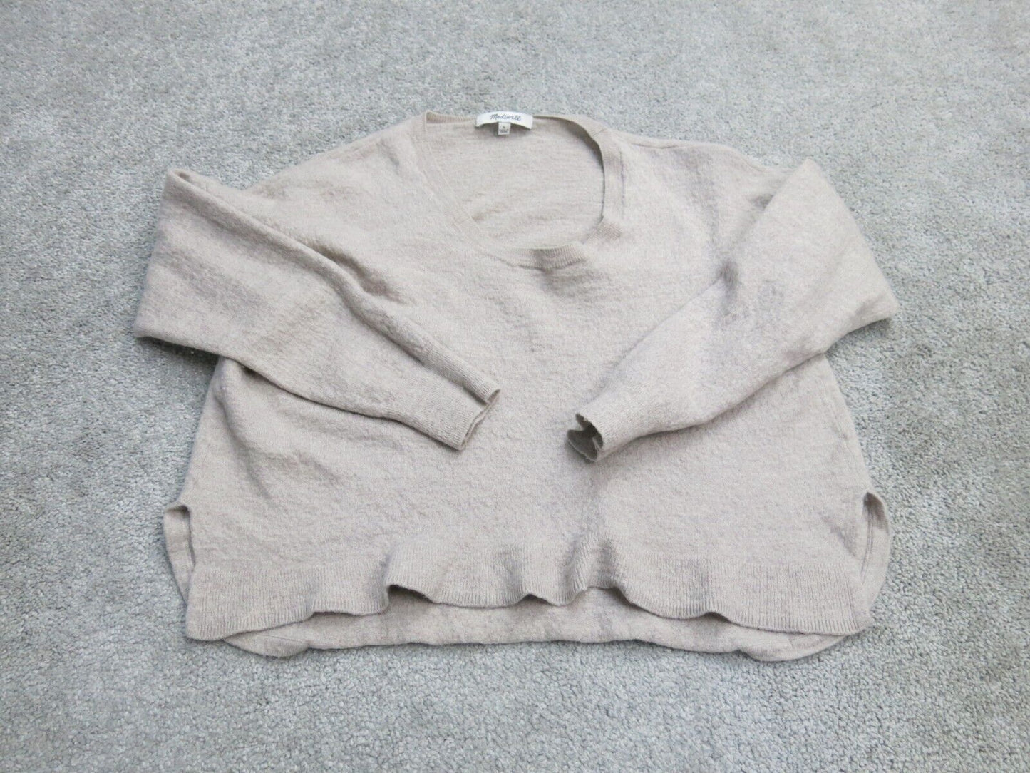 Madewell Women Cropped Sweater Knitted 3/4 Sleeve Scoop Neck Beige Size Large