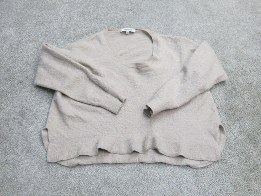 Madewell Women Cropped Sweater Knitted 3/4 Sleeve Scoop Neck Beige Size Large
