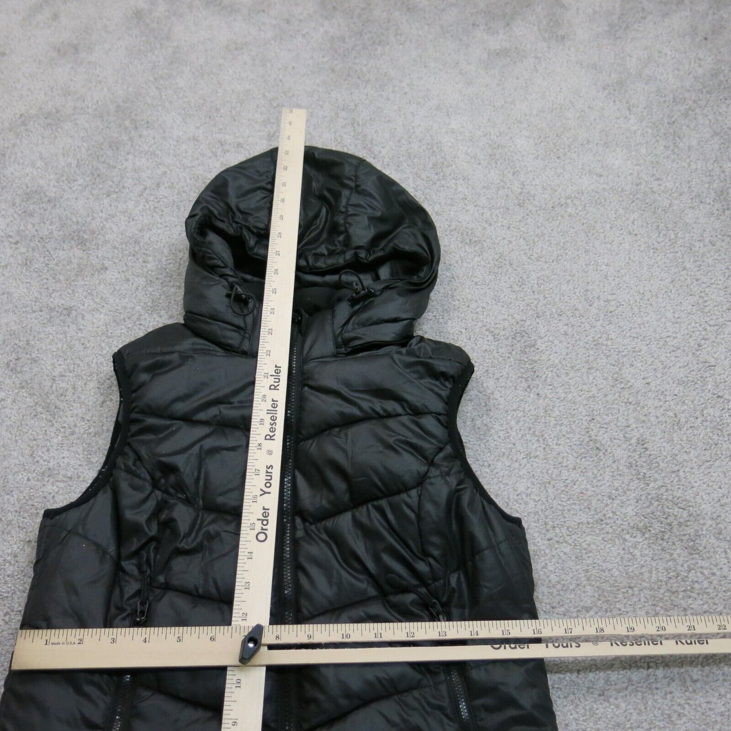 H&M Womens Puffer Vest Jacket Hooded Full Zip Up Sleeveless Pocket Black Size 36