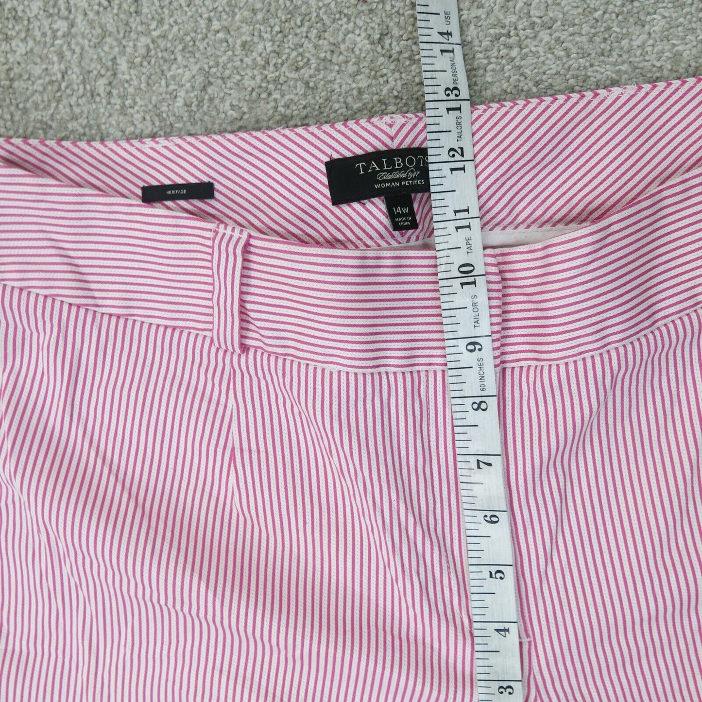 Talbots Womens Pant Cropped Mid Rise Heritage Striped Pink White Size 14