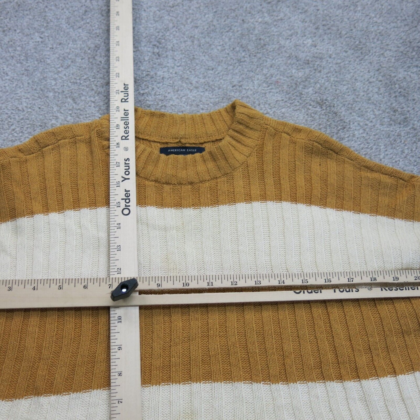American Eagle Womens Pullover Sweater Crew Neck Striped White Brown Size Medium