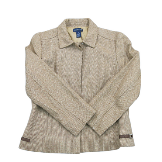 ANN Taylor Womens Tweed Coat Jacket Button Front Long Sleeves Ivory Size 2