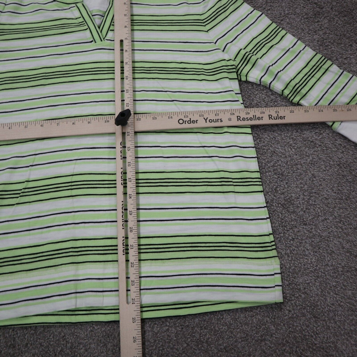 Talbots Women Blouse Top V Neck Long Sleeve Striped Green White Size Medium