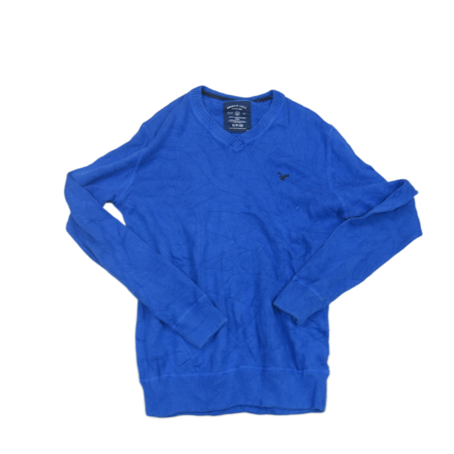 American Eagle Mens Sweater V Neck Pullover Knitted Long Sleeves Blue Size S/P