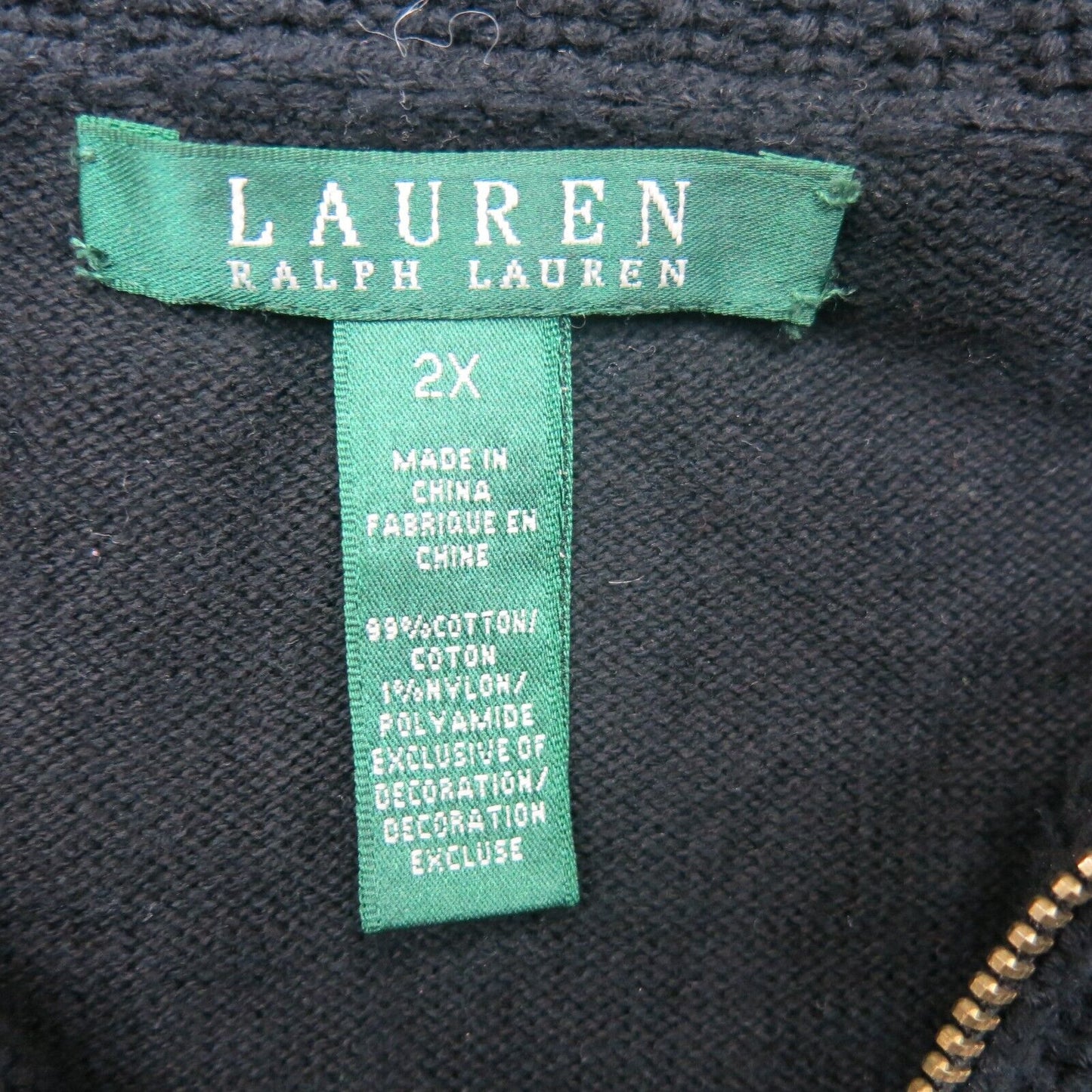 Lauren Ralph Lauren Womens Pullover Sweater Long Sleeves 1/4 Zip Black Size 2X