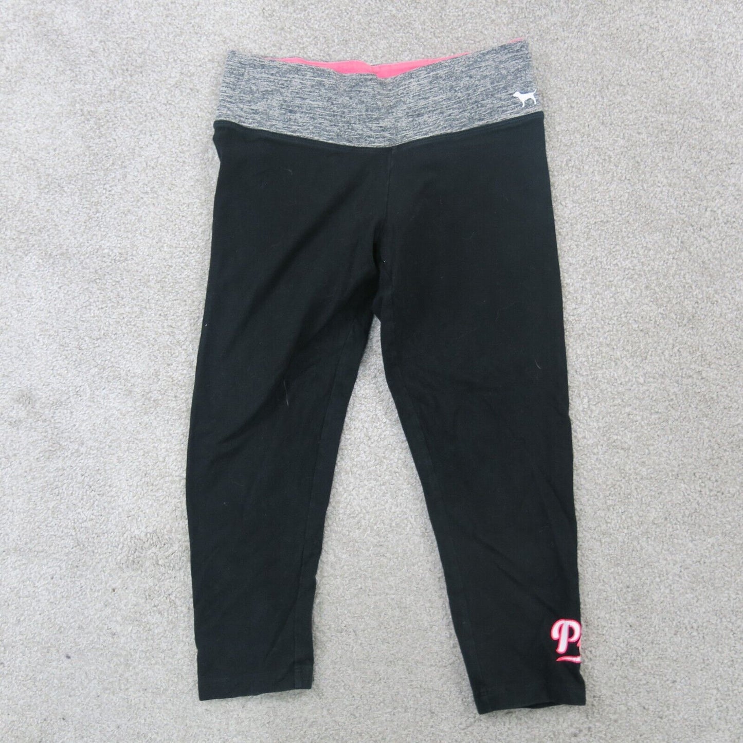 Pink Victoria Women Yoga Capri Legging Low Rise Elastic Waist Black Size X Small