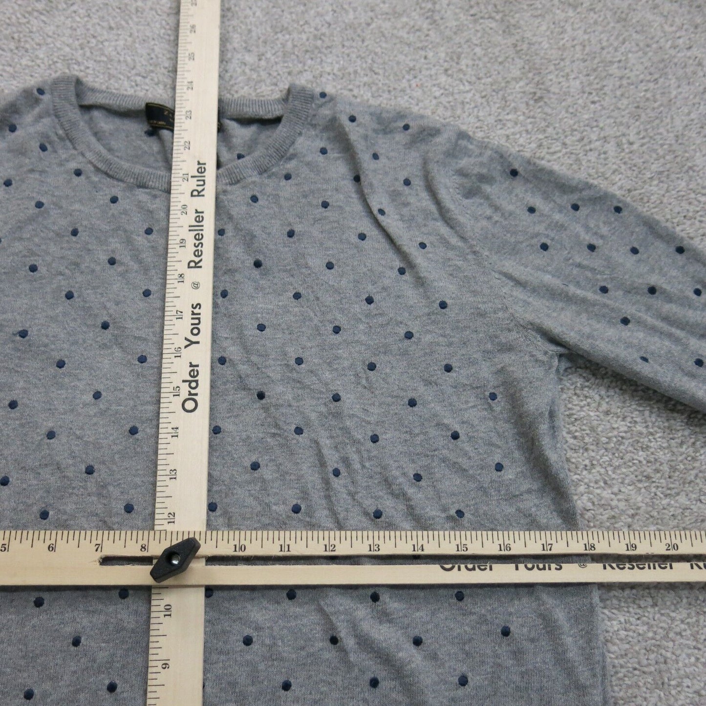 Zara Men's Pullover Sweater Polka Dot Crew Neck Long Sleeves Gray Size M