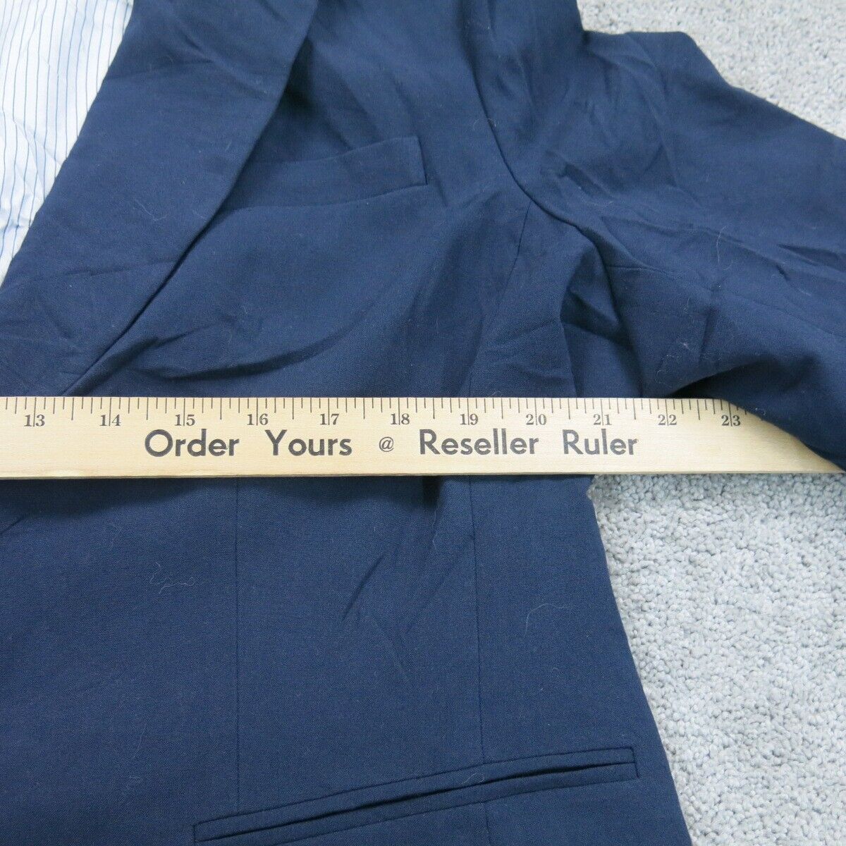 Tahari Womens Blazer Coat Single Breasted Long Sleeve Pockets Blue Size 18