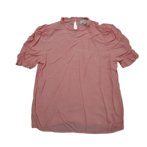 Loft Womens Casual Blouse Top Ruched Short Sleeves Round Neck Pink Size Small
