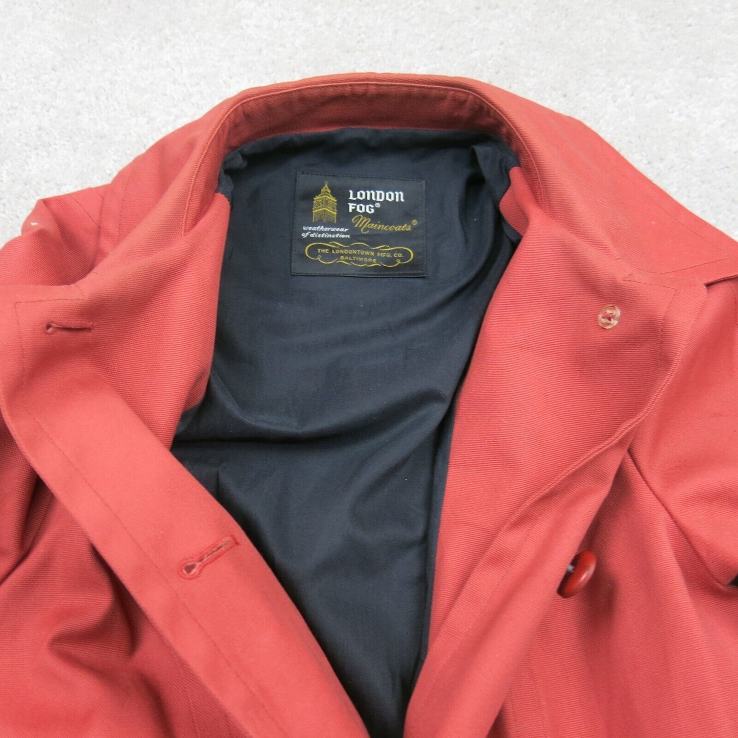 London Fog Womens Long Trench Coat Tie Waist Long Sleeve Collared Orange Size 12