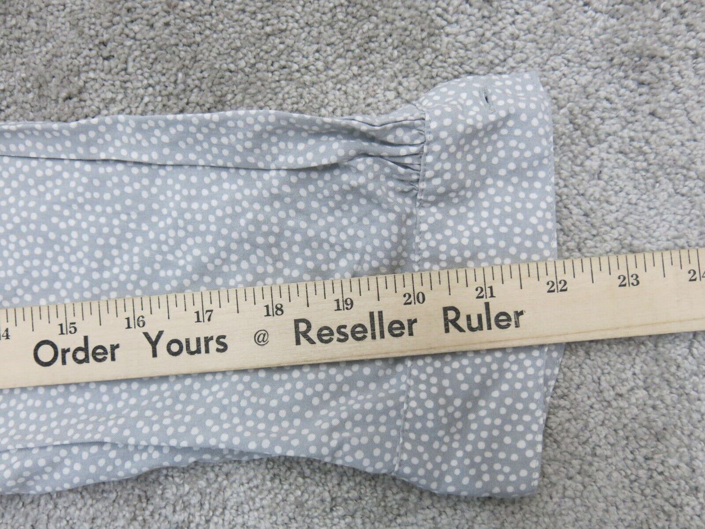Loft Womens Blouse Top Long Sleeves V Neck Polka Dots Logo Gray Size Medium