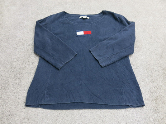 Tommy Hilfiger Women Pullover Sweater Knitted Round Neck 3/4 Sleeve Blue SZ XL