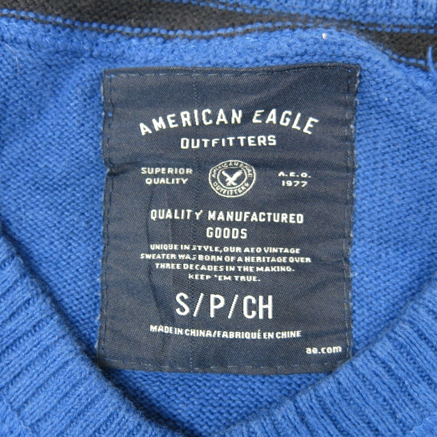 American Eagle Mens Sweater V Neck Pullover Knitted Long Sleeves Blue Size S/P