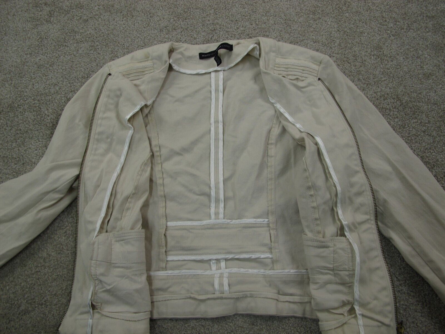 White House Black Market Womens Shirt Jacket Full Zip Up Pockets Ivory Size 8
