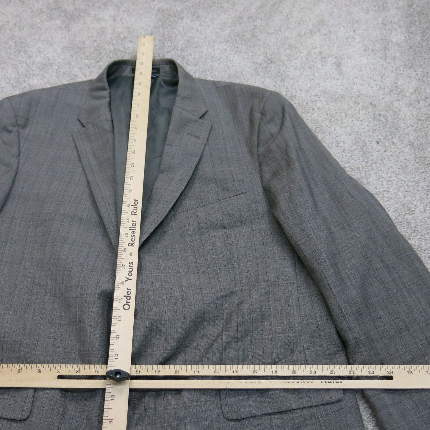 Vintage Men Plaid Blazer Coat Single Breasted 100% Wool Long Sleeves Gray SZ W41