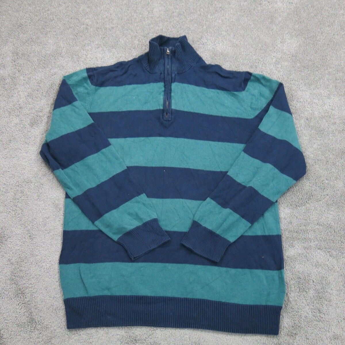 Old Navy Womens Sweater 1/4 Zip Knitted Mock Neck Long Sleeves Blue Green SZ M