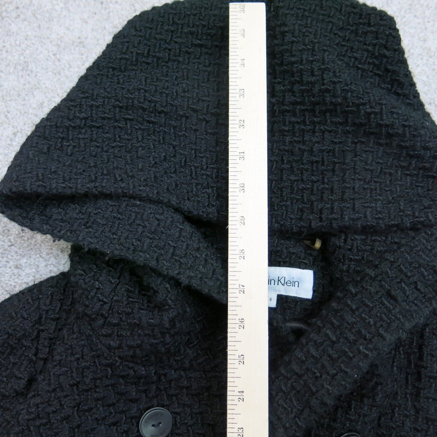Calvin Klein Womens Double Breasted Hooded Pea Coat Long Sleeves Black Size 8