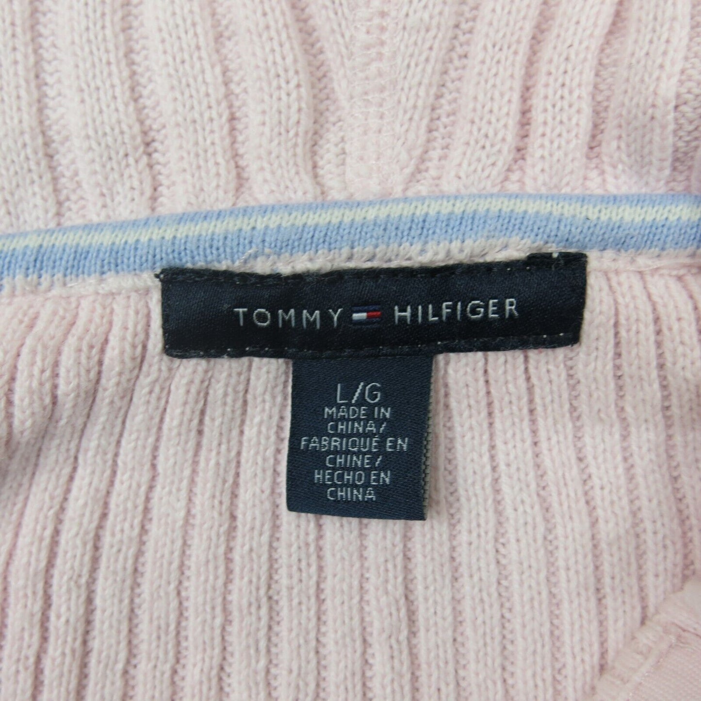 Tommy Hilfiger Womens Pullover Hooded Sweater Drawstring Pockets Light Pink SZ L