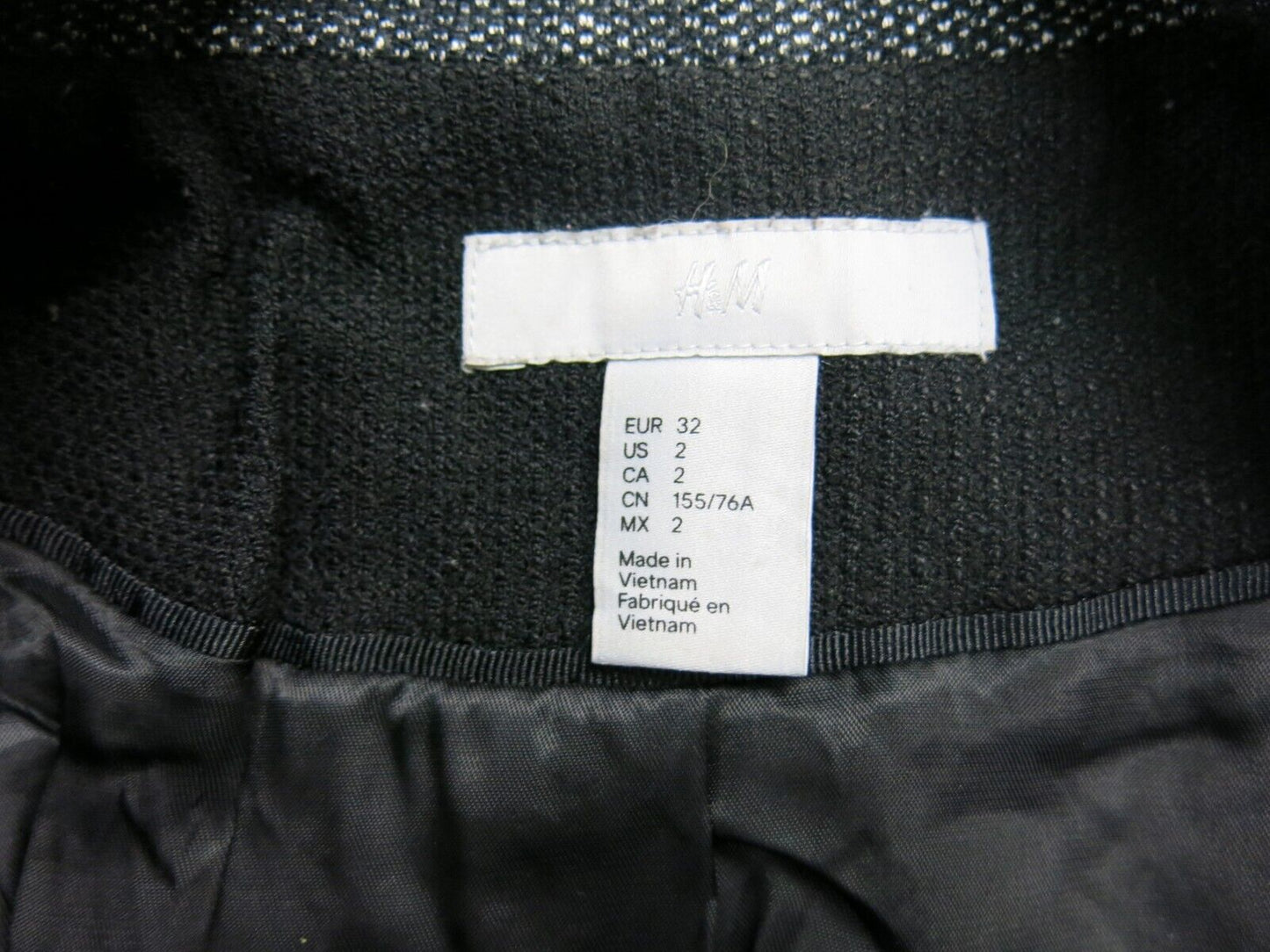 H&M Womens Blazer Coat Stretch Open Front Long Sleeves Pockets Black White SZ 2
