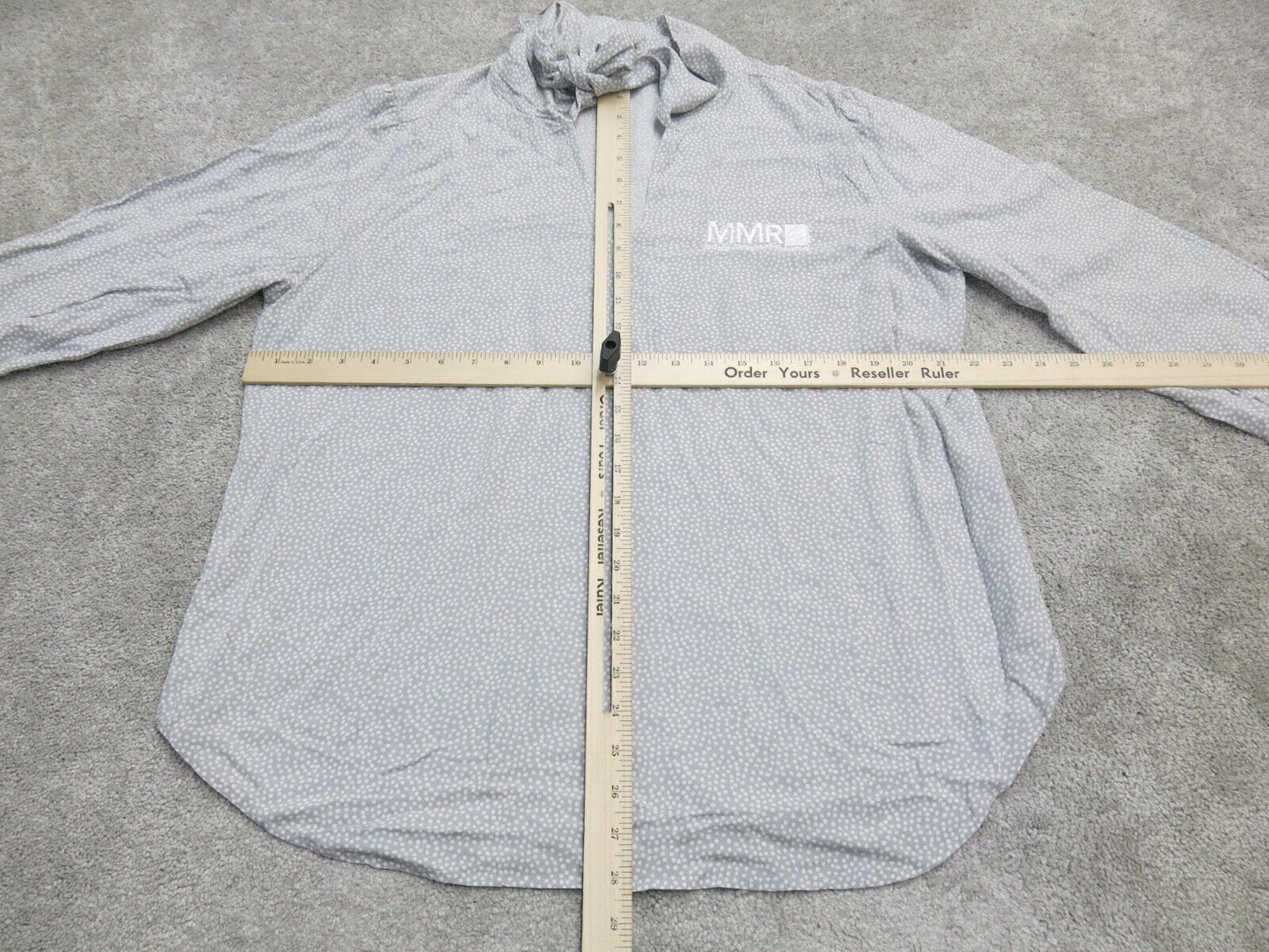 Loft Womens Blouse Top Long Sleeves V Neck Polka Dots Logo Gray Size Medium