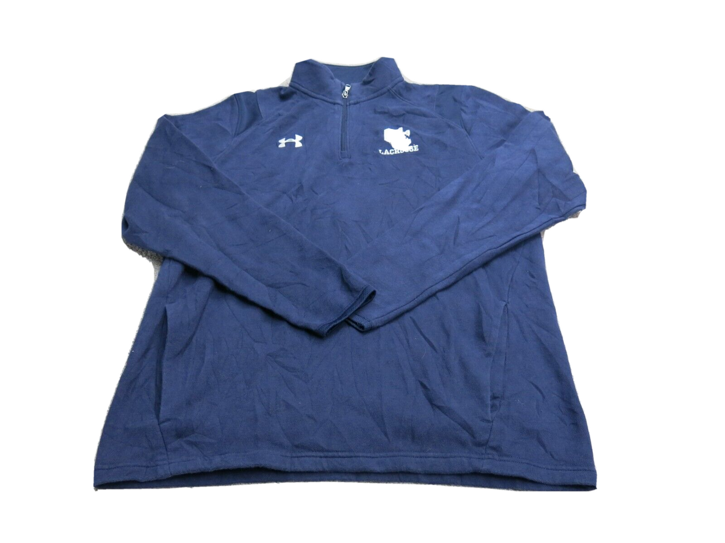 Under Armour Mens Sweater 3/4 Zip Up Sweatshirt Mock Neck Loose Fit Logo Blue SM