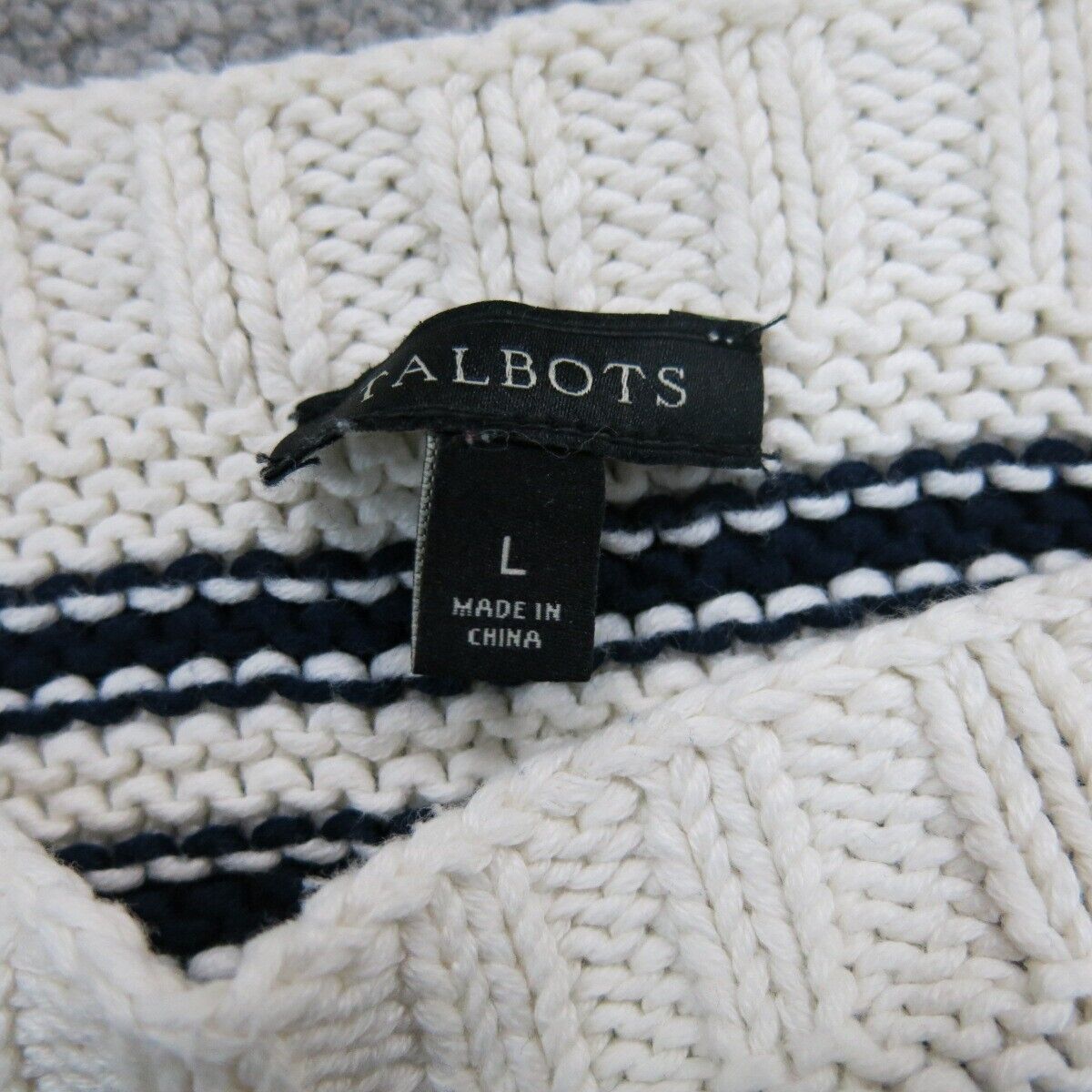 Talbots Women Sweater Zebra Print Knitted Boat Neck Long Sleeve Black White SZ L