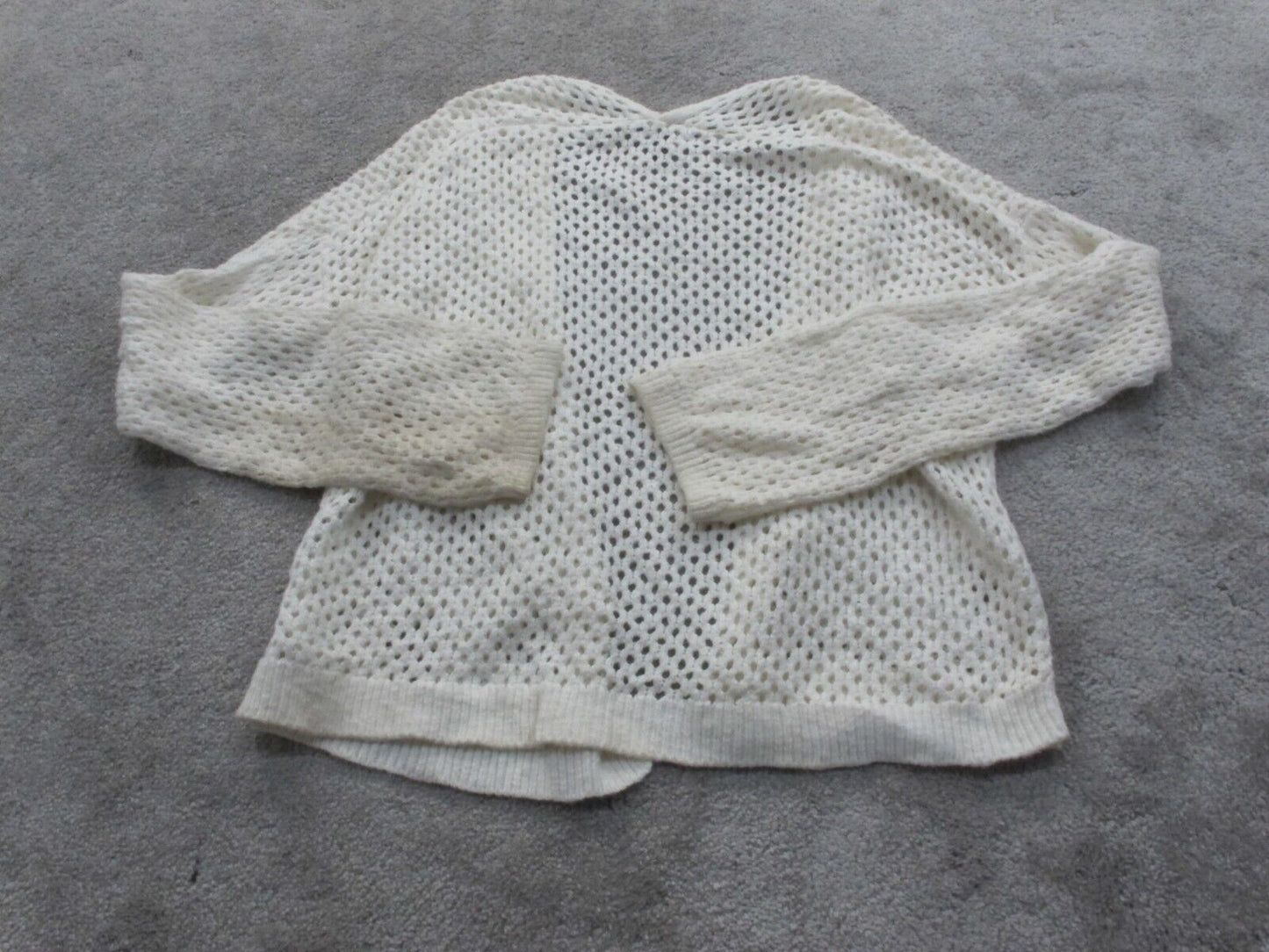 Express Womens Cardigan Sweater Open Front Long Sleeve Eyelet White Size X Small