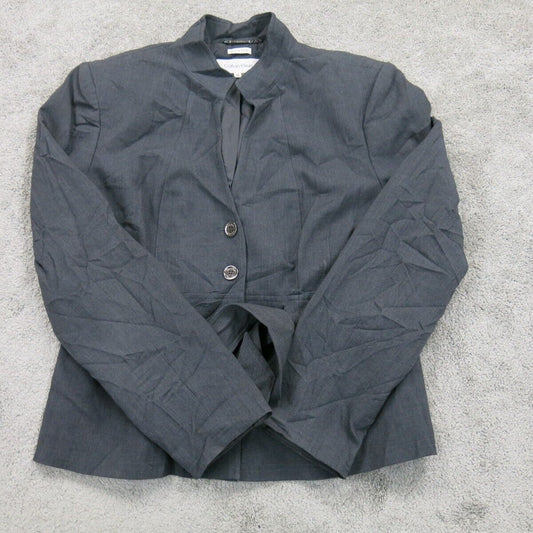 Calvin Klein Womens Single Breasted Coat Stretch Long Sleeves Black Size 16