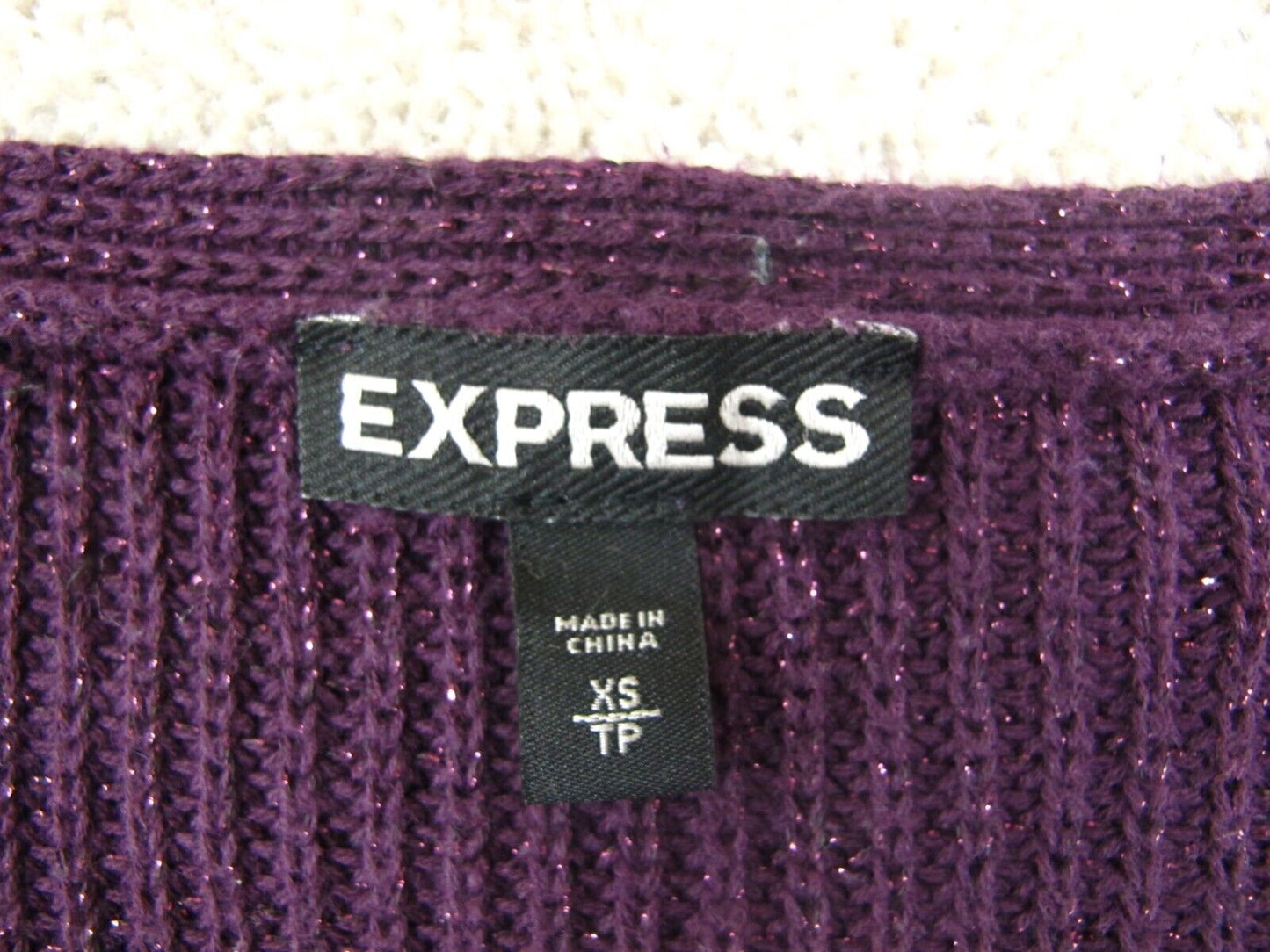 Express Womens Pullover Knitted Sweater V Neck Short Sleeve Purple Size X Small
